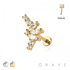 MARQUISE FAN ARCH THREADLESS (PUSH IN) 316L SURGICAL STEEL LABRET SET